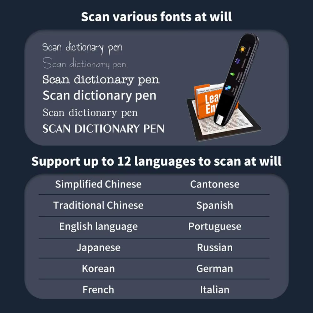 Smart Translator Pen – 116-Language Offline/Online Scanning Translator with OCR Camera & Voice Recording