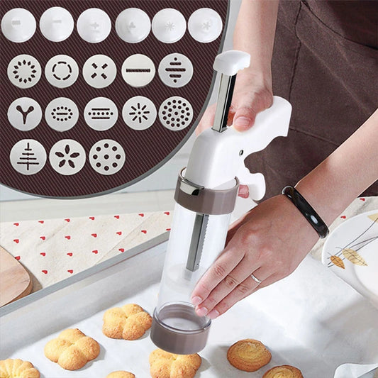 Pro Cookie Press Gun Kit - 19 Nozzle & Disc Set for Icing, Biscuits & Decorating | One-Hand Operation, Food-Grade Stainless Steel + PP, Dishwasher Safe
