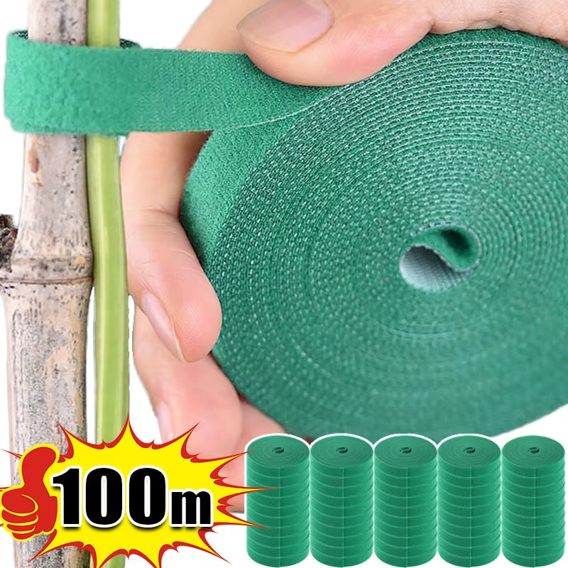 Adjustable Self-Adhesive Plant Tie – Reusable Nylon Hook & Loop Garden Fastener (Green, 2m Roll)