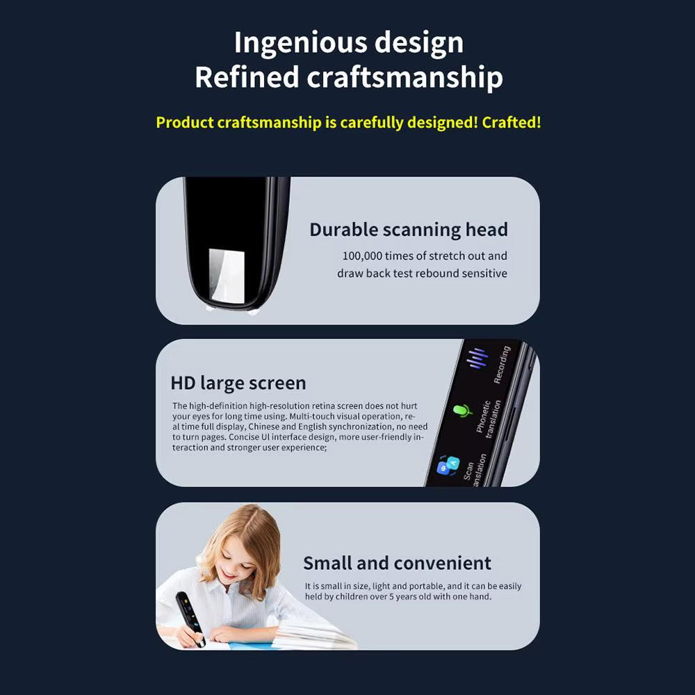 Smart Translator Pen – 116-Language Offline/Online Scanning Translator with OCR Camera & Voice Recording